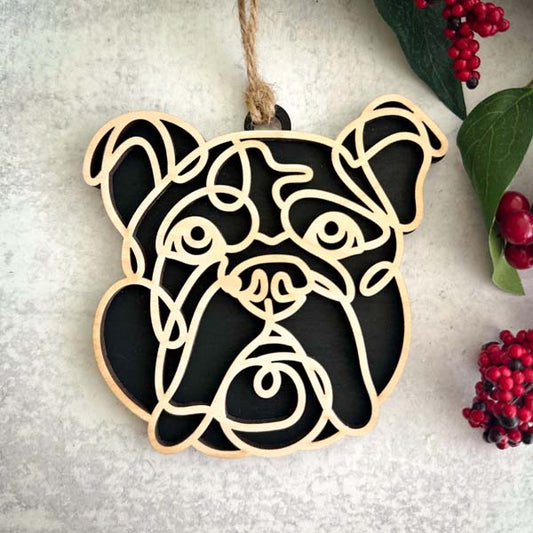 English Bulldog Line Art Ornament or Car Charm