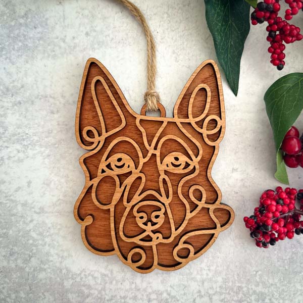 German Shepherd Line Art Ornament or Car Charm