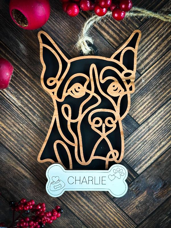 Great Dane - Cropped Ears Line Art Ornament or Car Charm