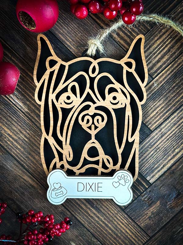 Mastiff - Cropped Ears Line Art Ornament or Car Charm